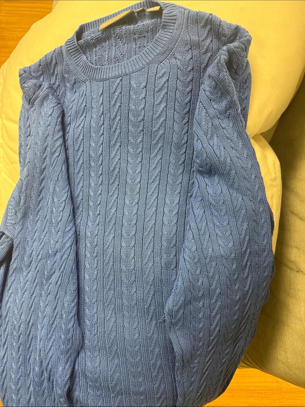 Hickey Freeman Light Blue Cable Knit Crewneck Sweater